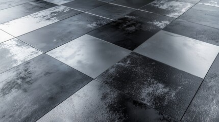 Poster - Metallic Steel Floor Tiles with Charcoal Gradient and Shifting Texture