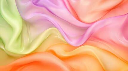 Poster - A vibrant display of flowing silk fabric in pastel colors, showcasing gentle waves and soft textures that create an inviting visual appeal.