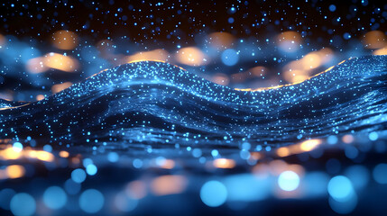 Poster - Abstract Digital Waves With Glowing Blue Dots