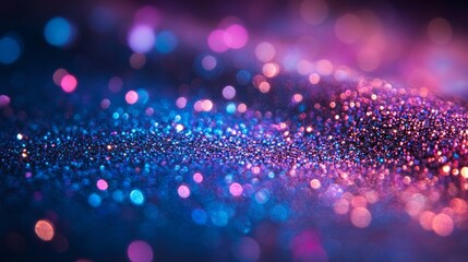 Poster - A mesmerizing display of sparkling glitter captures the eye, reflecting vibrant hues of blue, pink, and purple. This enchanting scene evokes feelings of joy and celebration