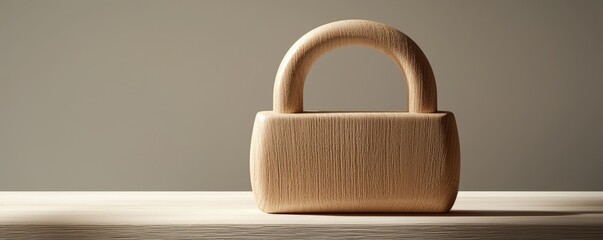 Poster - A minimalist wooden padlock sits on a table against a plain background, highlighting its unique design and craftsmanship.