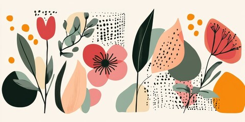 Poster - An abstract illustration of colorful flowers and organic shapes