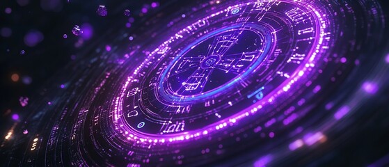 Poster - Abstract purple glowing digital design with energy rings in a cosmic dark space