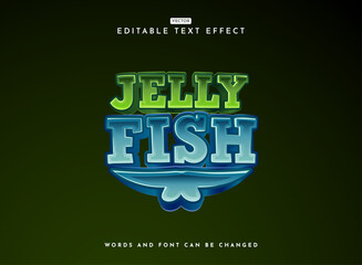 Fototapete - modern cute bold shiny jelly fish game logo text effect in 3d bold stlye