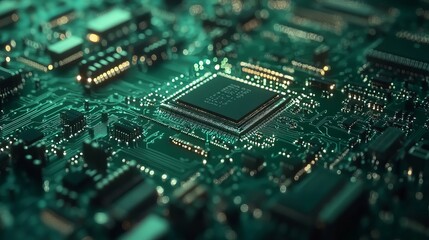 Poster - high tech circuit board green technology digital microchip electronic components modern technology i