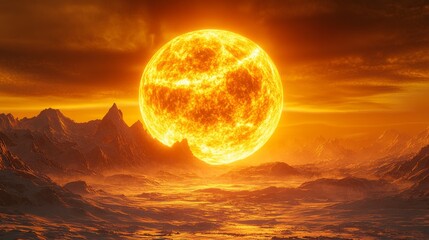 Poster - A breathtaking view unfolds as the sun sets behind towering mountains, casting golden rays that dance on tranquil waters. Nature's beauty creates a peaceful and enchanting atmosphere