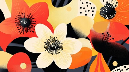 Poster - Colorful abstract floral artwork featuring bold stylized flowers and shapes