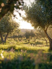 Wall Mural - sun-kissed olive grove basks in the golden hour's gentle embrace
