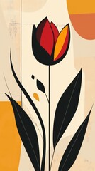 Poster - An abstract floral illustration featuring stylized flowers with long leaves