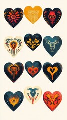 Poster - A collection of decorative heart shapes with various artistic patterns