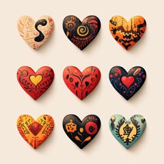 Poster - Nine Ornate Hearts Displaying Varied Intricate Designs On A Light Surface