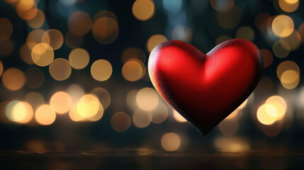 Poster - vibrant red heart stands out against blurred bokeh background, evoking feelings of love and warmth
