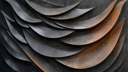 Poster - Textured dark granite surface with layered feather like patterns, showcasing intricate details and sense of depth