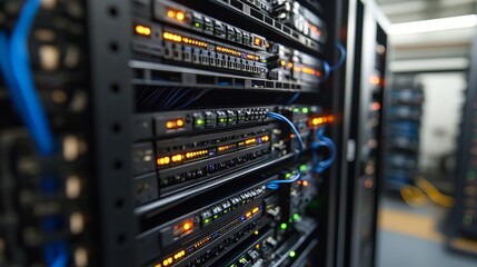 Poster - Modern Data Center Server Rack Powerful Network Technology Infrastructure Digital Equipment High Performance Computing System Advanced Technology     