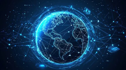 Poster - Interconnected lines of the radiant world sphere digital network global technology futuristic environment aerial view