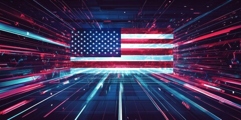 Poster - The American flag is illustrated with a digital and futuristic design