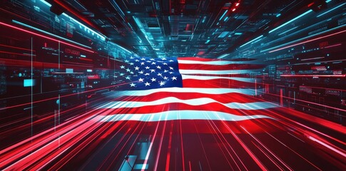 Poster - An abstract digital depiction of the american flag in a tunnel