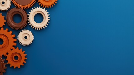 Poster - A collection of colorful gears arranged on a blue background, symbolizing mechanical engineering and innovation.
