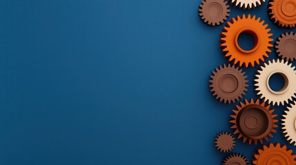 Poster - A collection of colorful gears arranged on a blue background, showcasing a blend of textures and shapes.