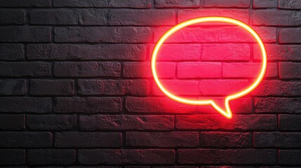 Poster - A glowing red speech bubble neon sign against a textured brick wall, evoking conversation and communication themes.