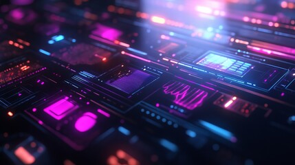 Poster - abstract futuristic technology interface neon pink blue digital hud graphic design background sci fi