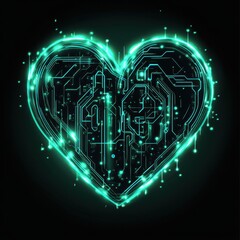 Poster - A glowing digital heart graphic circuit on a dark background