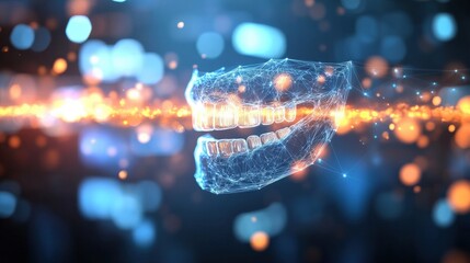 Poster - dynamic digital representation of a mouth futuristic setting 3d animation high-tech environment clos