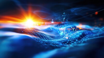 Poster - dynamic waves of technology digital realm abstract art futuristic environment close-up view innovati