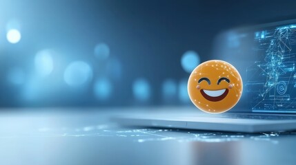 Poster - Joyful smiley animation digital workspace graphic content modern technology environment close-up view positive emotions