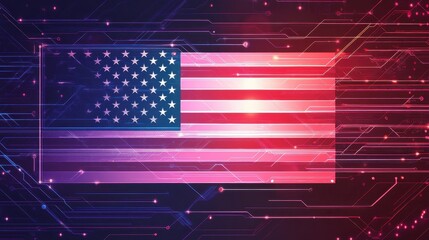 Poster - American Flag Displayed With Futuristic Circuit Board Design