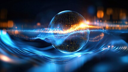 Poster - Illuminated energy sphere digital realm abstract graphic futuristic environment close-up perspective concept of modern technology