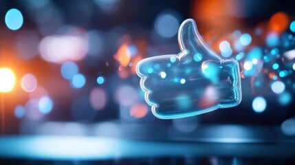 Poster - Digital thumbs up gesture virtual space 3d animation colorful environment close-up perspective positive emotions