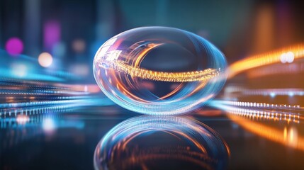 Poster - Luminescent bubble close-up urban setting abstract photography night time macro view light play for seo impact
