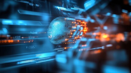 Poster - Dynamic digital sphere represents data connectivity virtual environment abstract design futuristic viewpoint technology concept