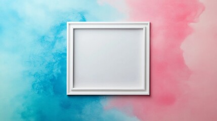 Poster - A white frame rests against a beautifully blended pink and blue watercolor backdrop, embodying potential and the promise of artistic expression waiting to unfold