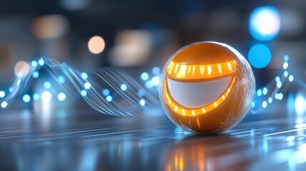 Poster - Dynamic orange sphere animation digital art studio 3d rendering futuristic environment close-up view technology concept