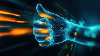 Poster - Dynamic gesture of approval virtual reality atmosphere digital art futuristic environment close-up view concept of positivity