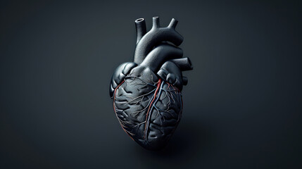 Poster - realistic 3D rendered human heart with detailed textures and dark background