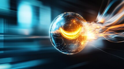 Poster - Dynamic energy sphere futuristic city digital art high-tech environment close-up view concept of innovation