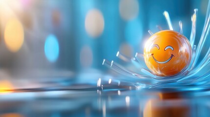 Poster - Joyful splashing orange smiley ball underwater setting digital art bright environment close-up view happiness concept