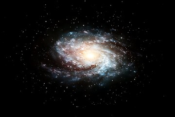 spiral galaxy glows brightly, swirling amid countless stars in the deep dark cosmos for science uses