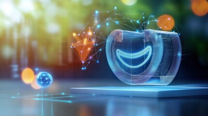 Poster - Innovative digital representation of joyful emotion virtual environment 3d graphic abstract setting close-up conceptual art