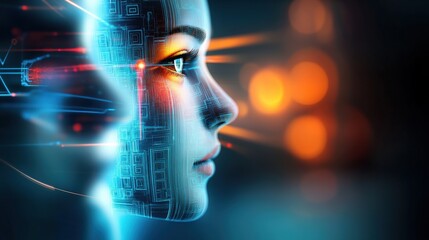 Poster - Exploring ai evolution human-like robots digital world art futuristic environment profile view technology concept
