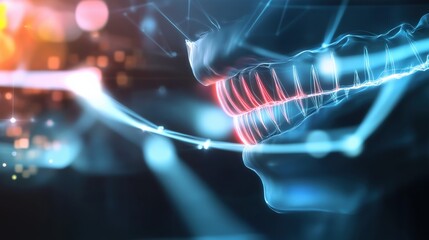 Poster - Exploring digital artistry vibrant 3d dental imaging virtual studio graphic design futuristic environment side view health tech innovation