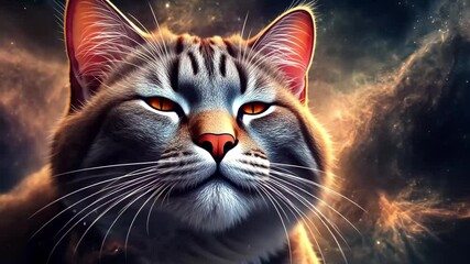 Poster - Generative AI cat exploring the cosmos with a mesmerizing galaxy view, cat with galaxy view