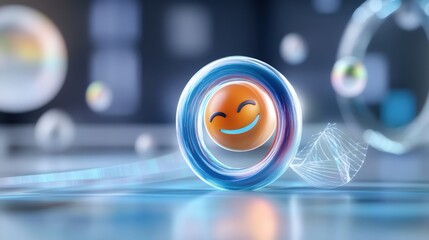 Poster - Joyful emoticon rolling in a digital realm technology environment 3d animation playful viewpoint positive vibes