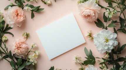 Aufkleber - A collection of soft pink and white flowers encircles a pristine white canvas, creating a tranquil setting that inspires artistic expression and serenity