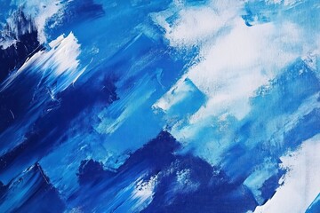 Poster - Abstract blue painting with dynamic brush strokes and textured layers