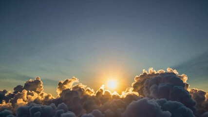 Poster - Sunrise over fluffy clouds with a clear sky, serene and peaceful concept
