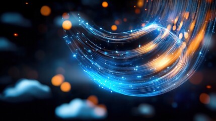Poster - Dynamic light waves abstract visualization digital art dark environment artistic viewpoint concept of energy flow